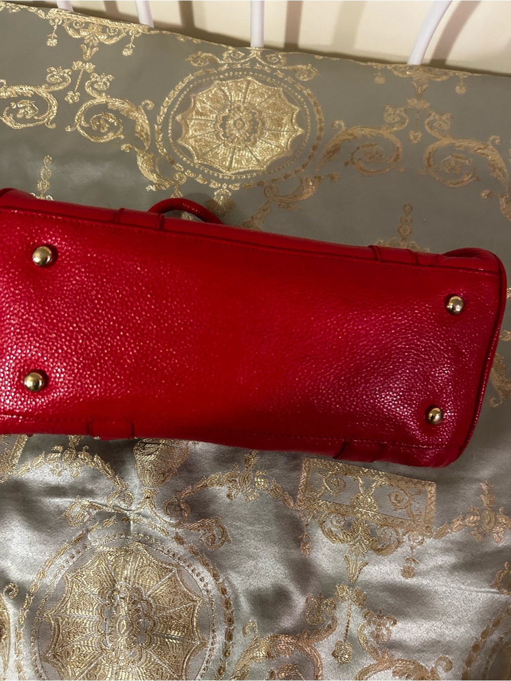 Terzetto Red Leather Satchel with Gold Accents - Picture 2 of 8